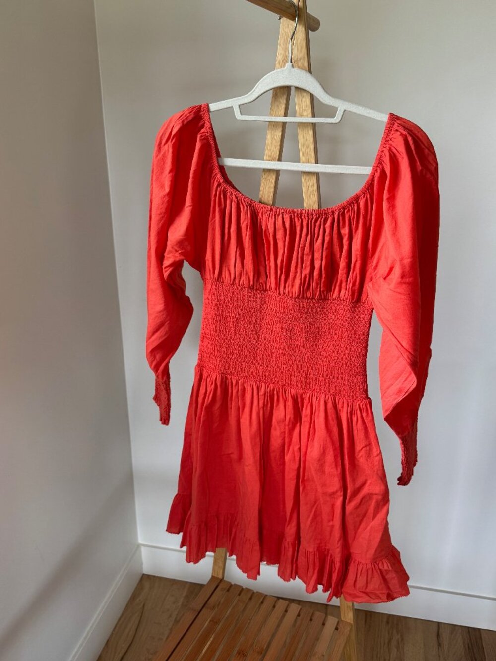 Cleobella vibrant red smocked mini dress sz small